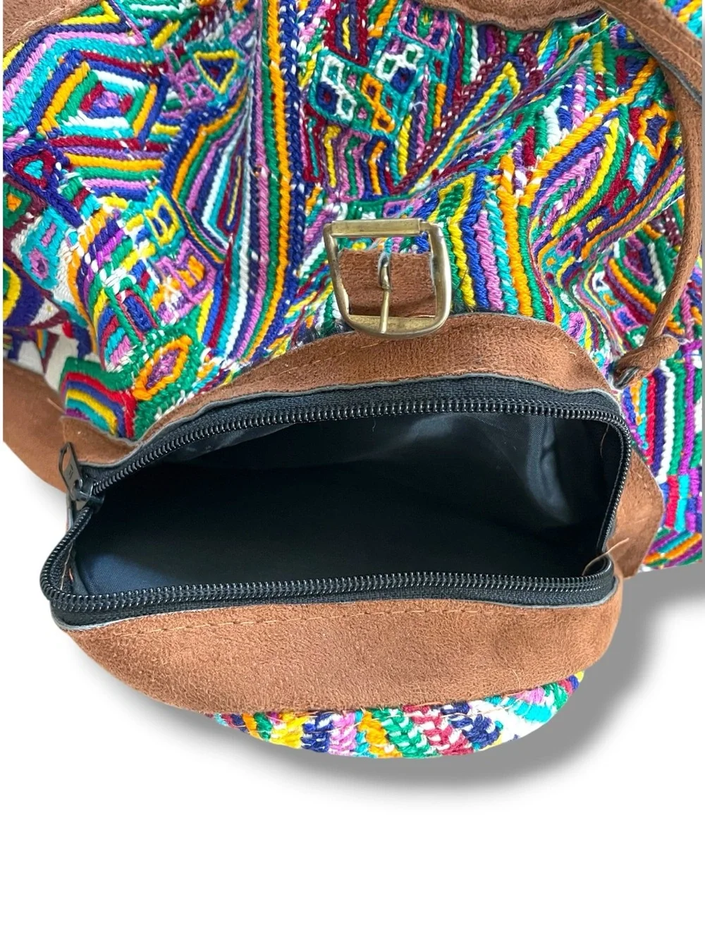 Handmade Guatemalan Huipil Embroidered Suede Leather Backpack Boho Artisan Bag